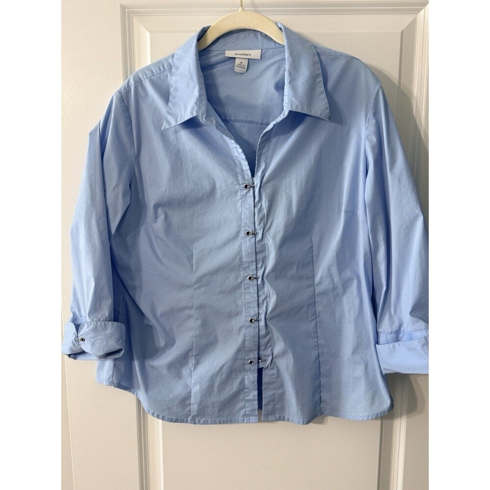 Dressbarn Women’s Blouse | Light Blue | XL | 3/4 Sleeve | Hook n Eye Buttons |